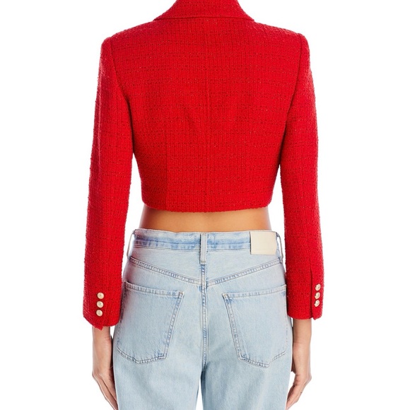 Generation Love Bright Red Tweed CroppedDouble-Breasted Blazer with Gold Buttons - Picture 3 of 5